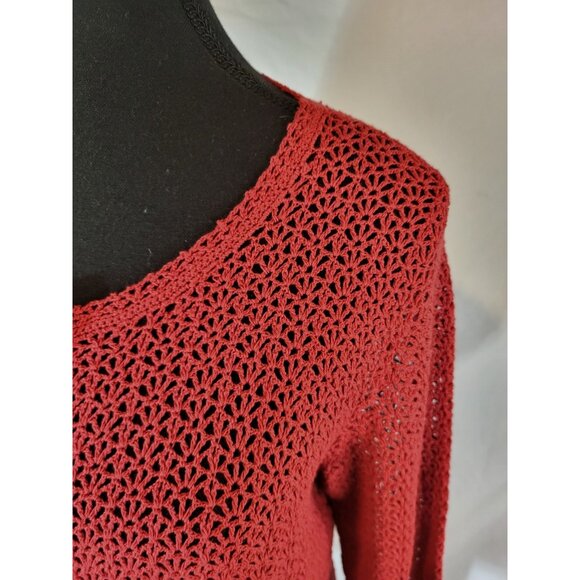 April Cornell Crochet Knit Cardigan Sweater Sz S  Knit Crimson Scallop - Picture 2 of 6